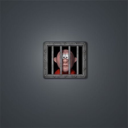 cartoon guy behind riveted steel prison window - 3d illustration Photographie de stock - Aubaine LD & Abonnement, Code: 400-06463612