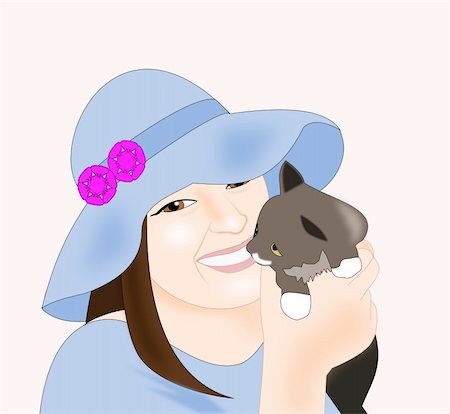A girl with a big hat, holding     a small kitten. Stock Photo - Budget Royalty-Free & Subscription, Code: 400-06463759