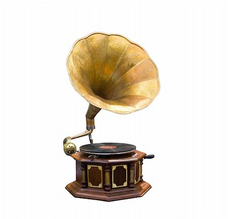 phonographe - Retro old gramophone with horn speaker Photographie de stock - Aubaine LD & Abonnement, Code: 400-06474615