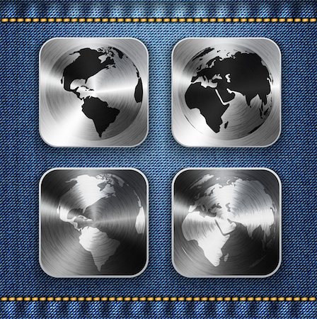 simsearch:400-06698166,k - Globe and world map on brushed metal app icons. Vector illustration Stock Photo - Budget Royalty-Free & Subscription, Code: 400-06474832
