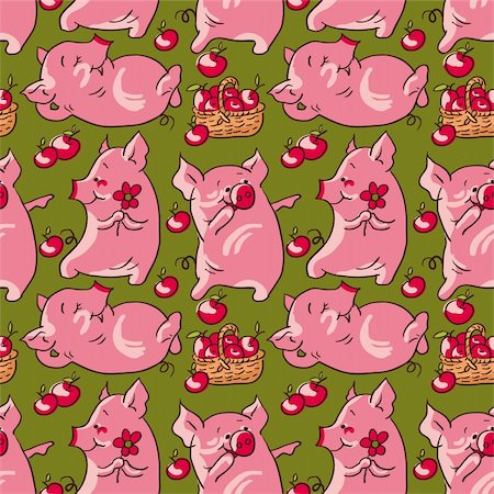 funny pictures of pigs - Seamless pattern - funny cartoon  pigs with apples Stock Photo - Budget Royalty-Free & Subscription, Code: 400-06475699