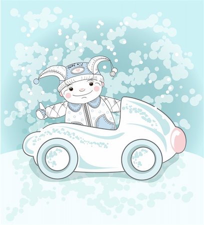 Funny little boy with snow car an in front of blue background. Stock Photo - Budget Royalty-Free & Subscription, Code: 400-06475763