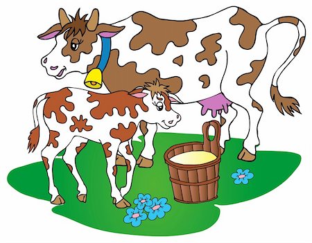 ranch cartoon - Cow with calf - vector illustration. Stock Photo - Budget Royalty-Free & Subscription, Code: 400-06477689
