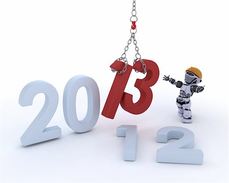 simsearch:400-07902525,k - 3D render of a Robot  bringing in the new year Stock Photo - Budget Royalty-Free & Subscription, Code: 400-06477706