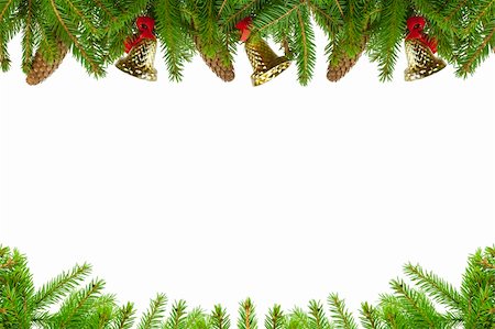 Spruce branches with cones and bells on a white background Stock Photo - Budget Royalty-Free & Subscription, Code: 400-06477723