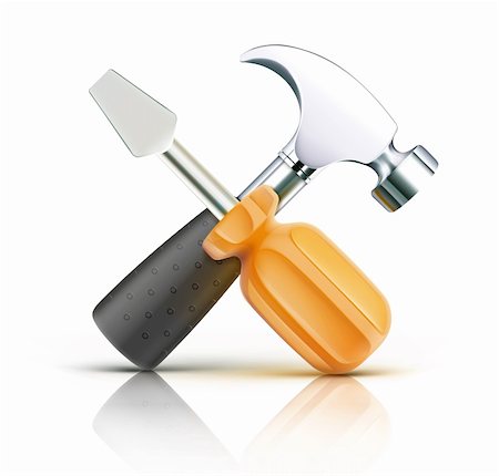 Vector illustration of detailed screwdriver and hammer icon isolated on white background Stock Photo - Budget Royalty-Free & Subscription, Code: 400-06477748