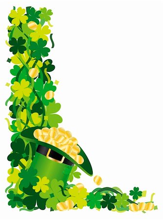simsearch:400-08502521,k - St Patricks Day Irish Lucky Four Leaf Clover with Leprechaun Hat of Gold and Confetti Border Illustration Foto de stock - Super Valor sin royalties y Suscripción, Código: 400-06477779