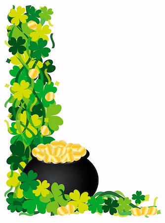 simsearch:400-08502521,k - St Patricks Day Irish Lucky Four Leaf Clover with Pot of Gold and Confetti Border Illustration Foto de stock - Super Valor sin royalties y Suscripción, Código: 400-06477780