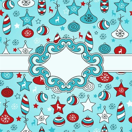 vector seamless Christmas pattern with fir tree toys with Frame for your text Stock Photo - Budget Royalty-Free & Subscription, Code: 400-06477810