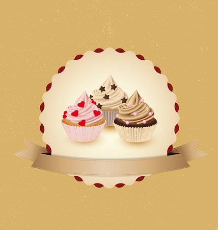 cupcake card in vintage style a retro 1 Stock Photo - Budget Royalty-Free & Subscription, Code: 400-06477949