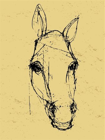 Graphic hand drawn artwork on a grunge paper, sketch of a horse Stock Photo - Budget Royalty-Free & Subscription, Code: 400-06478217