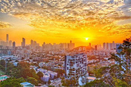 road landscape - Hong Kong modern city at sunset Photographie de stock - Aubaine LD & Abonnement, Code: 400-06478770