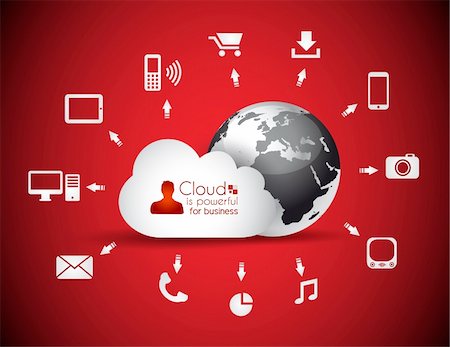 Cloud Computing concept background with a lot of icons: tablet, smartphone, computer, desktop, monitor, music, downloads and so on Stock Photo - Budget Royalty-Free & Subscription, Code: 400-06479056