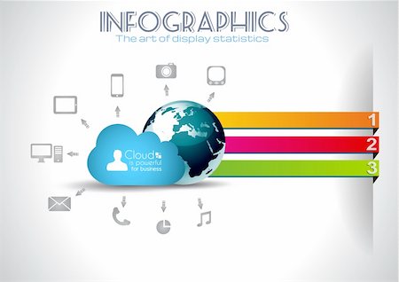 Cloud Computing Infographic concept background with a lot of icons: tablet, smartphone, computer, desktop, monitor, music, downloads and so on Stock Photo - Budget Royalty-Free & Subscription, Code: 400-06479058