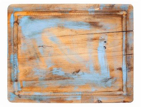 rustic cracked cutting board with grunge blue painting isolated on white Stock Photo - Budget Royalty-Free & Subscription, Code: 400-06479352