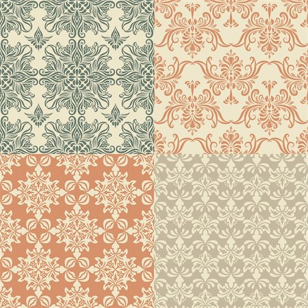damask vector - vector seamless vintage wallpaper patterns, fully editable eps 8 file with clipping mask and patterns in swatch menu Stock Photo - Budget Royalty-Free & Subscription, Code: 400-06479991