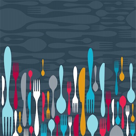 food equipment icon - Multicolored cutlery icons pattern background. Vector illustration layered for easy manipulation and custom coloring. Stock Photo - Budget Royalty-Free & Subscription, Code: 400-06471876