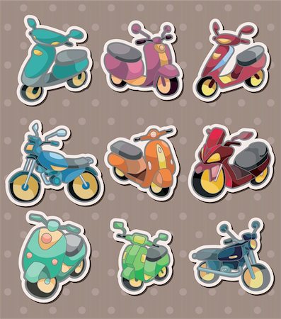draw bike with people - cartoon motorcycle stickers Stock Photo - Budget Royalty-Free & Subscription, Code: 400-06471993