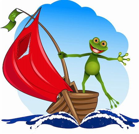 funny frog on a red sail boat Photographie de stock - Aubaine LD & Abonnement, Code: 400-06472044