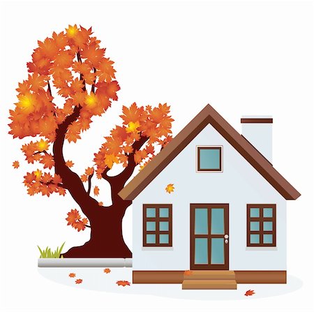 House. Autumn season. Vector illustration Stock Photo - Budget Royalty-Free & Subscription, Code: 400-06472271