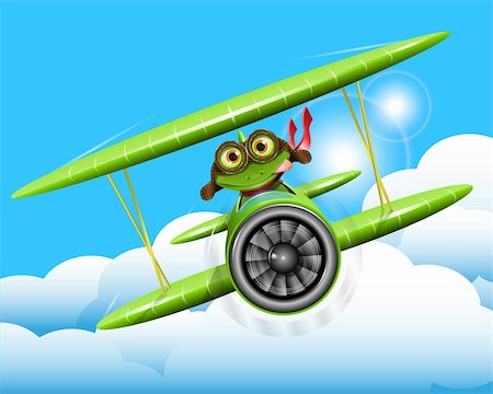 illustration merry green frog pilot in the plane Stock Photo - Budget Royalty-Free & Subscription, Code: 400-06472334