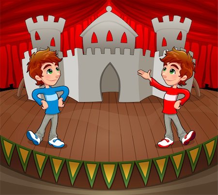 Twins are acting on the stage. Vector and cartoon illustration. Stock Photo - Budget Royalty-Free & Subscription, Code: 400-06472333