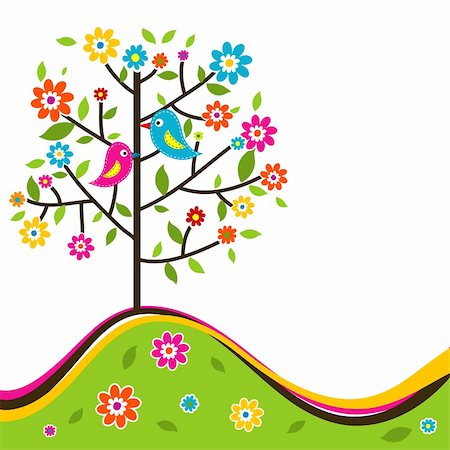 Decorative floral tree and bird, vector illustration Stock Photo - Budget Royalty-Free & Subscription, Code: 400-06472357