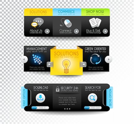 Collection of web elements, menu item, carousel, icons, ribbons, template for headers, footers,bar, side bar and so on. Stock Photo - Budget Royalty-Free & Subscription, Code: 400-06472576