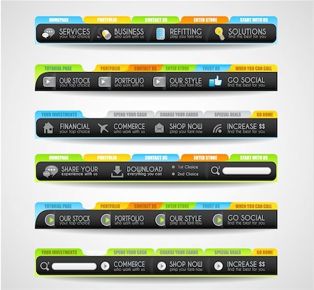 Collection of web elements, menu item, carousel, icons, ribbons, template for headers, footers,bar, side bar and so on. Stock Photo - Budget Royalty-Free & Subscription, Code: 400-06472605