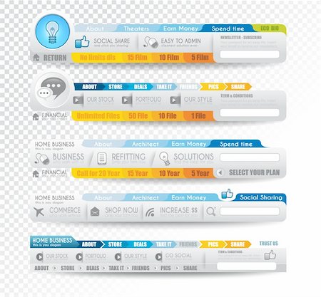 simsearch:400-06766770,k - Collection of web elements, menu item, carousel, icons, ribbons, template for headers, footers,bar, side bar and so on. Photographie de stock - Aubaine LD & Abonnement, Code: 400-06472603