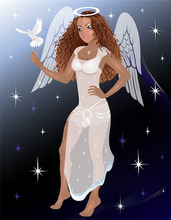 Vector Illustration of an Angel with a dove. Stock Photo - Budget Royalty-Free & Subscription, Code: 400-06472818