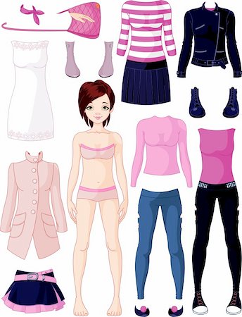 paper cut illustration - Paper doll with clothing set Stock Photo - Budget Royalty-Free & Subscription, Code: 400-06472954
