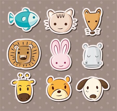 doodle hippopotamus - cute animal face stickers Stock Photo - Budget Royalty-Free & Subscription, Code: 400-06472984