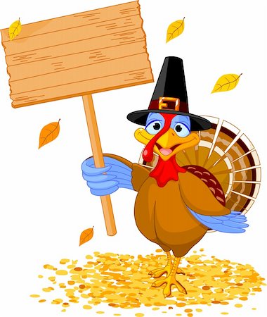 Illustration of a Thanksgiving turkey holding a blank board sign Stock Photo - Budget Royalty-Free & Subscription, Code: 400-06473019