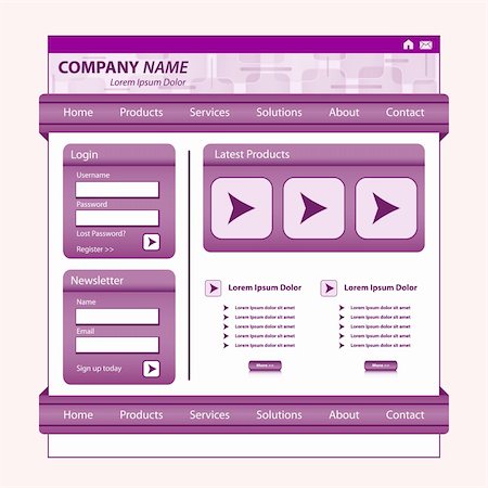 Website template design, purple corporate style, patterned banner, login module and stylish navigation bars Photographie de stock - Aubaine LD & Abonnement, Code: 400-06473089