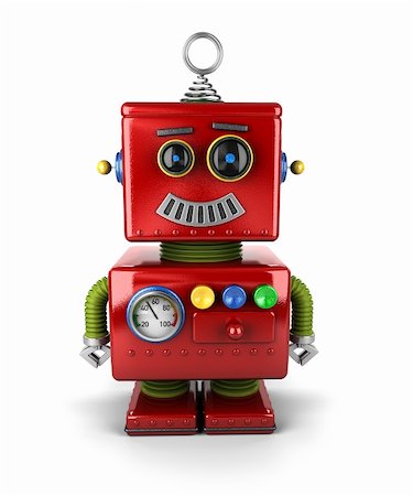 simsearch:400-07301158,k - Little vintage toy robot with a smile over white background Fotografie stock - Microstock e Abbonamento, Codice: 400-06473165