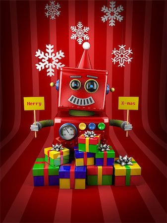 simsearch:400-07511289,k - Little happy vintage toy robot with christmas presents Fotografie stock - Microstock e Abbonamento, Codice: 400-06473166