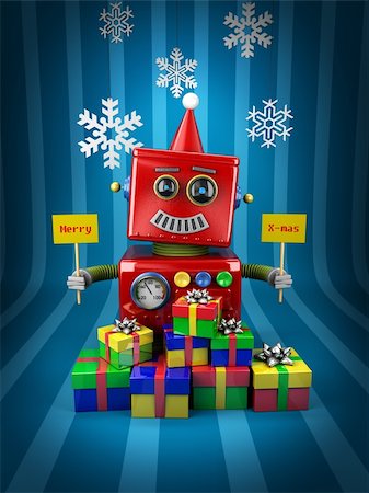 simsearch:400-07511289,k - Little happy vintage toy robot with christmas presents Fotografie stock - Microstock e Abbonamento, Codice: 400-06473167