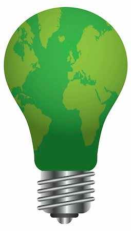 drawing on save electricity - Lightbulb with World Map Go Green Illustration Isolated on White Background Stock Photo - Budget Royalty-Free & Subscription, Code: 400-06473288