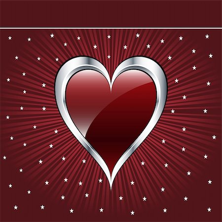 simsearch:400-05736913,k - Valentine love heart in a dark red and silver on sunburst background with stars. Copyspace for text. Photographie de stock - Aubaine LD & Abonnement, Code: 400-06473454