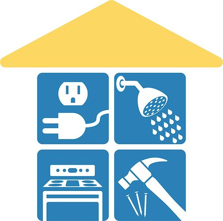 plumbing repairs - Concept image of services needed in a house. Available as a Vector in EPS format, compressed in a zip file. The different graphics are all on separate layers so they can easily be moved or edited individually. The text, if there is any, has been converted to paths, so no fonts are required. The document is set up at custom size, but the vector version be scaled to any size without loss of quality. Stock Photo - Budget Royalty-Free & Subscription, Code: 400-06473452
