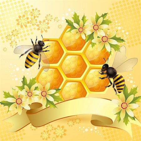 Background with bees and beautiful flowers Stock Photo - Budget Royalty-Free & Subscription, Code: 400-06473537