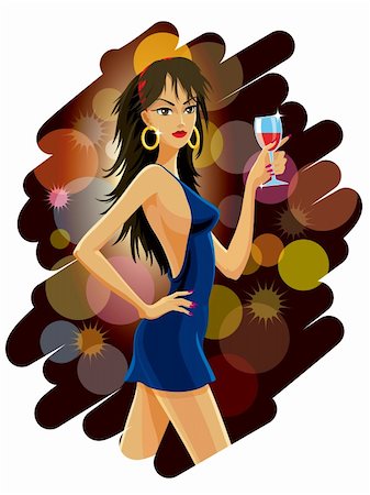 Dark-haired girl in a blue dress celebrating. Stock Photo - Budget Royalty-Free & Subscription, Code: 400-06473592