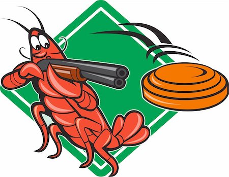 skeet shoot - Illustration of a crayfish lobster skeet target shooting using shotgun rifle aiming at flying clay disk with diamond shape in background done in cartoon style. Stock Photo - Budget Royalty-Free & Subscription, Code: 400-06473607