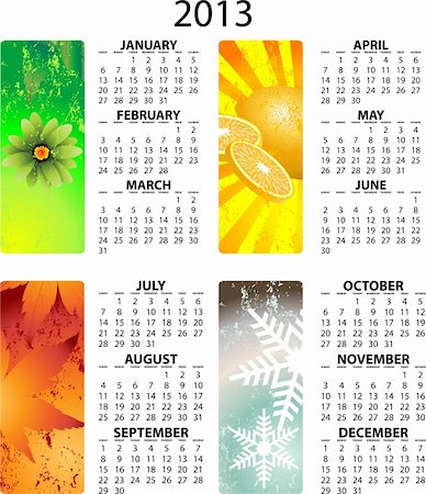 Full editable 2013 vector calendar - with season illustrations Foto de stock - Royalty-Free Super Valor e Assinatura, Número: 400-06473709