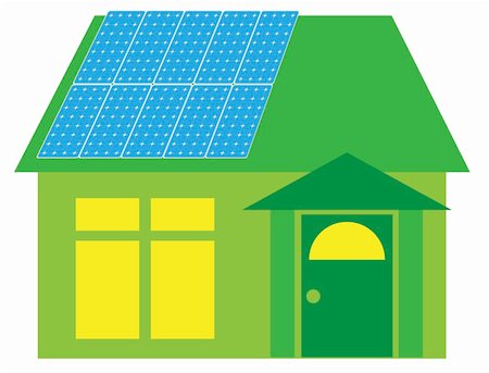 drawing on save electricity - Solar Panels on Roof of Go Green House Illustration Isolated on White Background Stock Photo - Budget Royalty-Free & Subscription, Code: 400-06473821