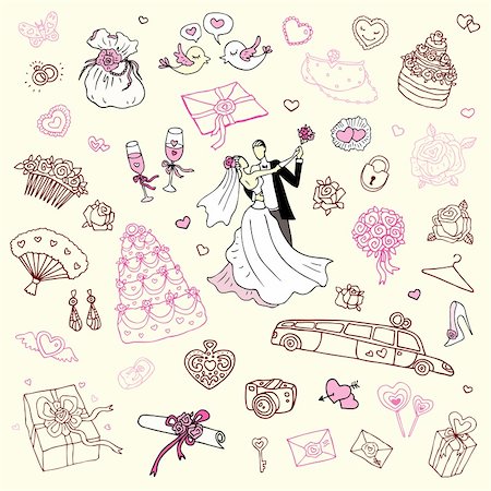 simsearch:400-06454333,k - Wedding set of cute hand drawn illustration. Stock Photo - Budget Royalty-Free & Subscription, Code: 400-06473872