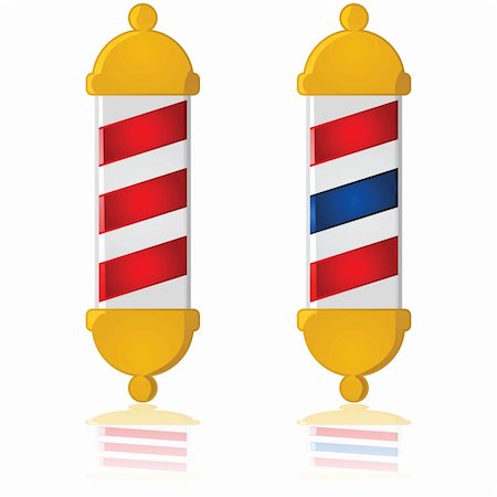 simsearch:400-08955424,k - Glossy illustration showing two different barber poles: one with red stripes and another with red and blue stripes Stock Photo - Budget Royalty-Free & Subscription, Code: 400-06473926