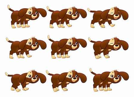 Dog walking animation. Cartoon vector isolated objects.  Separate layers: Head, Ears, Body1, Body2, Tail, Front Leg x 2, Rear Leg x 2, Paws x 4 Stock Photo - Budget Royalty-Free & Subscription, Code: 400-06484277