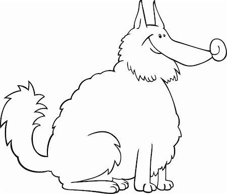 sitting colouring cartoon - Black and White Cartoon Illustration of Shaggy Purebred Eskimo Dog or Spitz or Sheepdog for Coloring Book or Coloring Page Stock Photo - Budget Royalty-Free & Subscription, Code: 400-06484394
